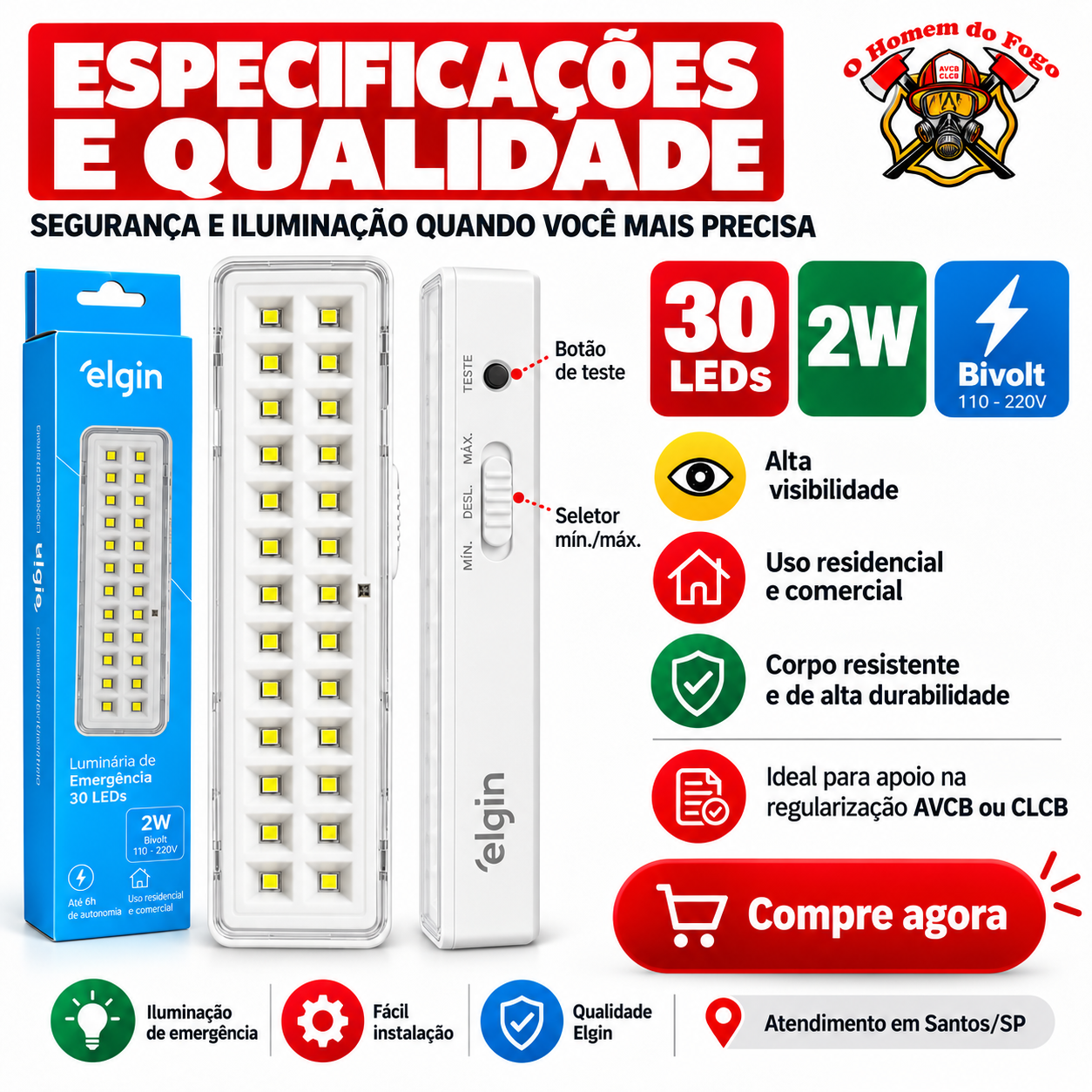 ILUMINAÇÃO DE EMÊRGENCIA AVCB - CLCB EM SANTOS